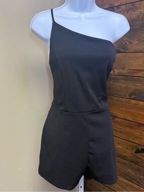 Crystal Sky Women's Black One-Shoulder Romper Dress Size L cocktail summer chic